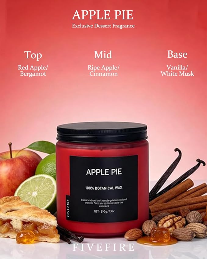 Apple Pie Home Scented Candles, 13oz Organic Soy Wax, 76-Hour Clean Burning - Image 2