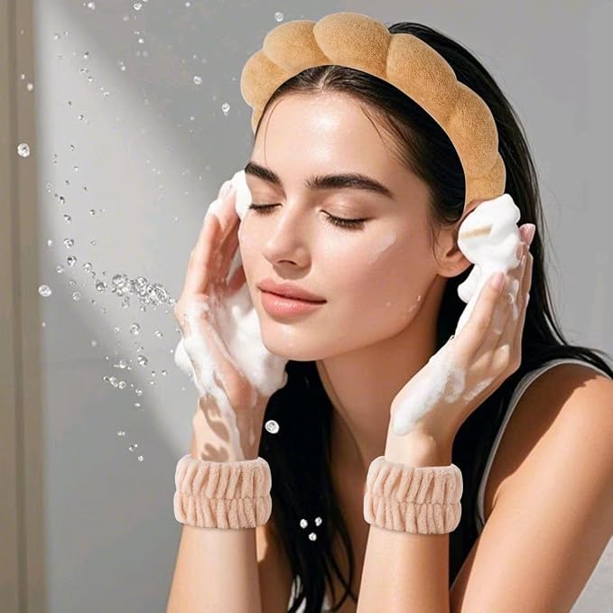 2Pcs Spa Headband for Washing Face & 1 Pair Wristband Set - Image 2