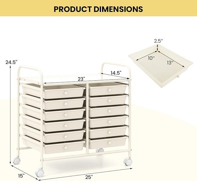 Giantex 12 Drawers Rolling Cart, Mobile Storage Drawer Cart, Classroom - Image 3