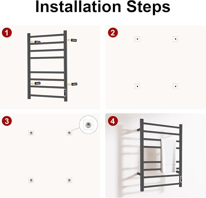 Towel Warmer Bathroom Wall Mounted Drying Rack Plug-in Electric Heated Towel - Image 2