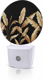 Night Lights Auto Sensor Golden Foliage Night Light Black Minimalist Leaf Round by Home+L6