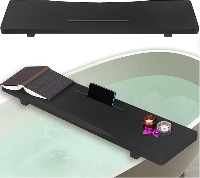 Stylish Black Bamboo Bathtub Tray Caddy by La+vie+elegante