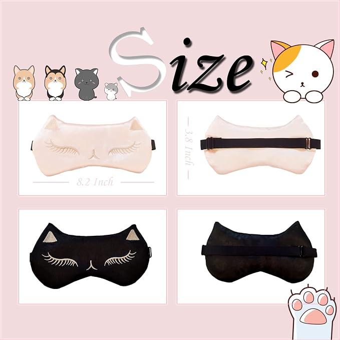 Cute Cat Sleep Mask for Kids, 2 Pack Silk Sleeping Eye Cover Adjustable Mask - Image 2