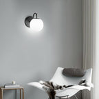 Industrial Bedroom Wall Sconce Black Indoor Wall Light Fixture Milk White Globe - Image 2