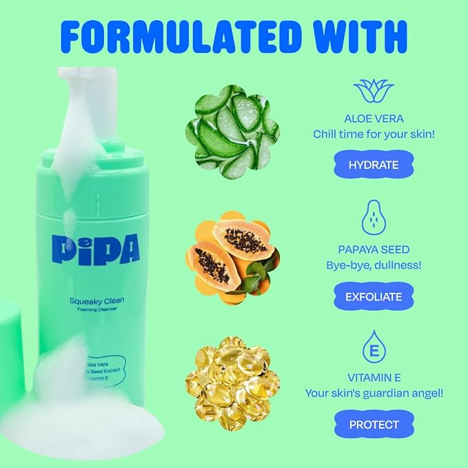 Pipa Skincare Squeaky Clean Foaming Cleanser 3.4 fl oz | Gentle Face Wash - Image 4