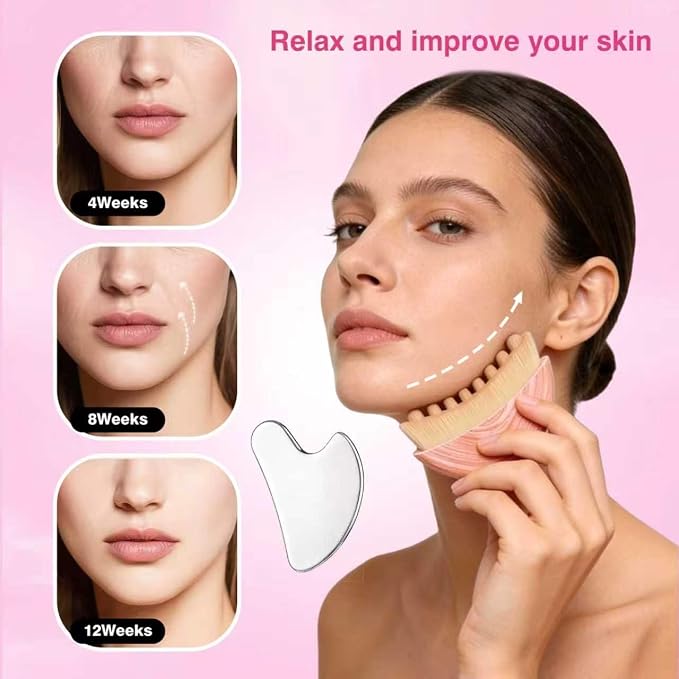 Lymphatic Contour Face Brush & Stainless Steel Gua Sha Tool Set – 2-in-1 Facial - Image 5