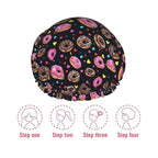 Doughnut Donuts Shower Cap For Women Reusable Waterproof Double Layers Bath Cap - Image 6