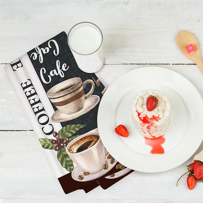 2PCS Coffee Kitchen Towels, Funny Farmhouse Rustic Reusable Absorbent Waffle - Image 6