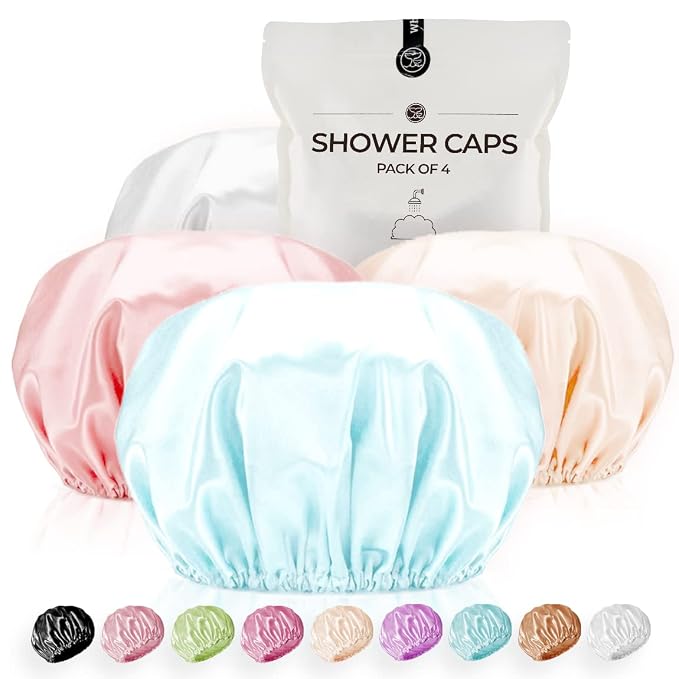 Shower Cap for Women Reusable Extra Large Shower Caps for Men Satin Double by WhaleLife