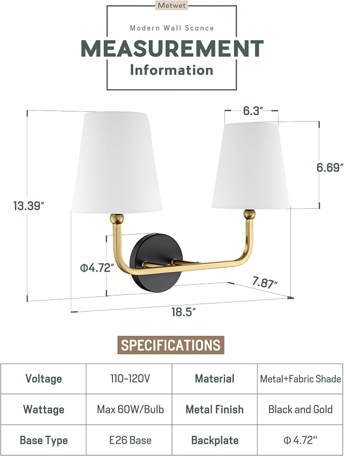 2-Light Bathroom Light Fixtures, Double Wall Sconce - Image 2