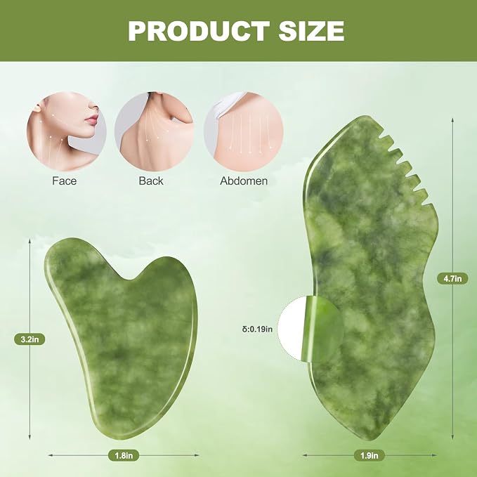 airogym 2PCS Jade Stone Gua Sha Set Face Massager Jade Facial Tools Body - Image 2