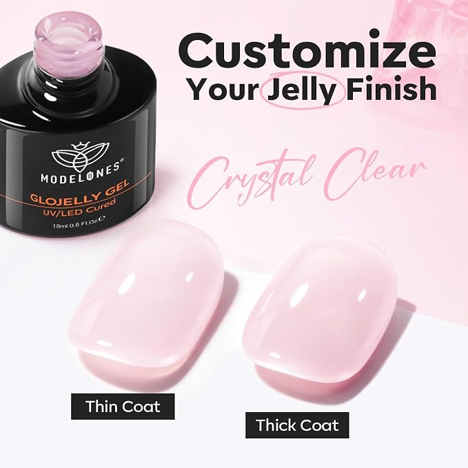 modelones Builder Nail Gel Top Coat, 15 ML No Wipe Ultra Gloss Milky Pink Gel - Image 7