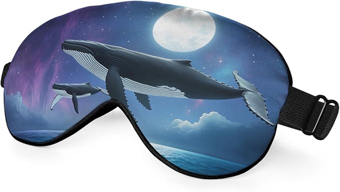 Flying Whale Sleep Eye Mask Eye Cover Fish Family Shimmering Sea Surface Starry by Unknown