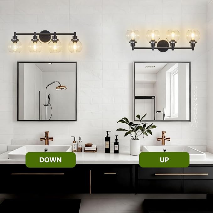 4-Light Bathroom Light Fixture Black Vanity Lights Over Mirror Modern Wall - Image 2
