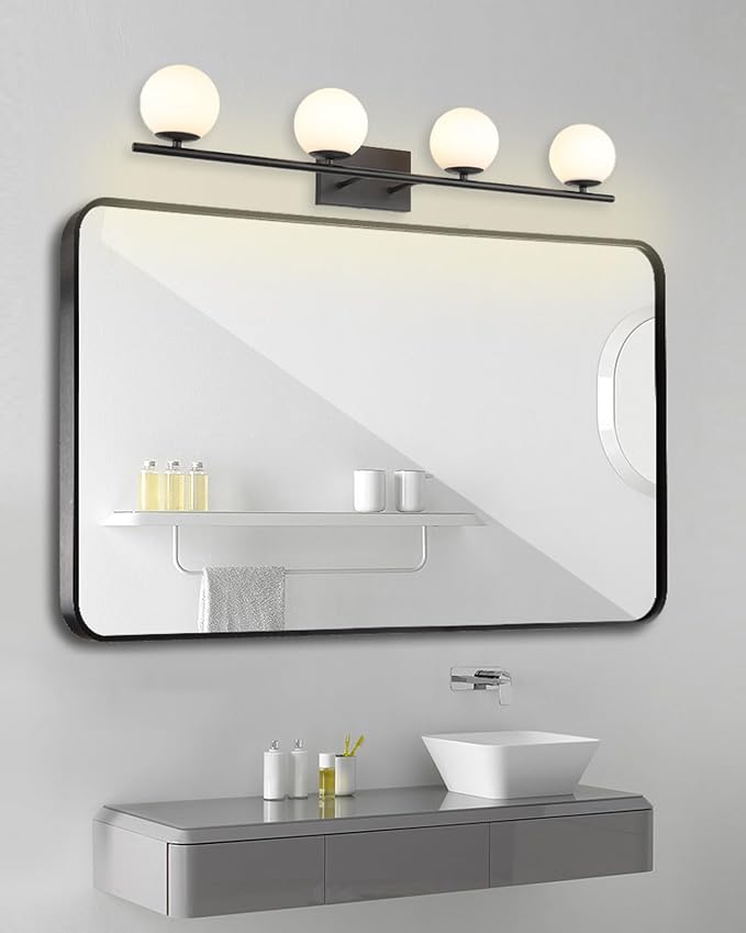 New Bathroom Vanity Light Fixtures Matte Black Milk White Globe Glass Shade 4 - Image 7