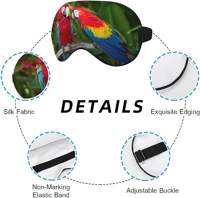Macaws Parrot Silk Sleep Mask Tree Branch Bright Bird Tropical Eye Mask - Image 3