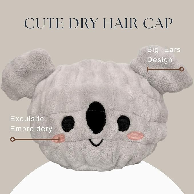 Microfiber Hair Towel Wrap for Kids, Koala Dry Hair Cap Suck Water, Absorbent - Image 3