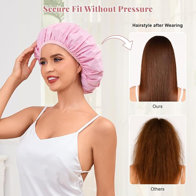 Shower Cap for Women Waterproof Reusable, Large Shower Cap Non-Slip - Image 4