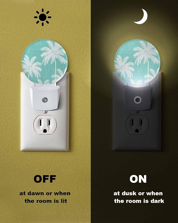 Night Lights Auto Sensor Tropical Palm Trees Night Light Teal Linen Coastal - Image 6