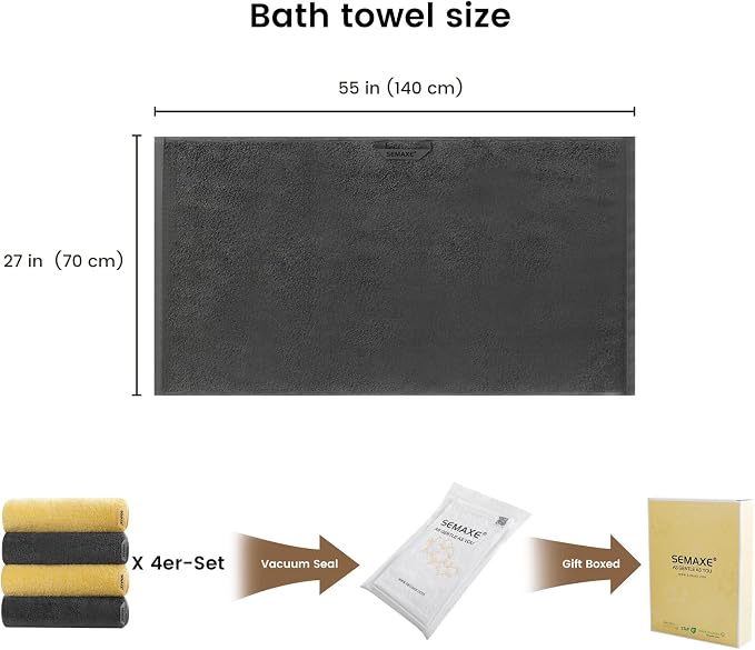 SEMAXE 4 Piece Yellow & Gray Bath Towel Set - Image 2