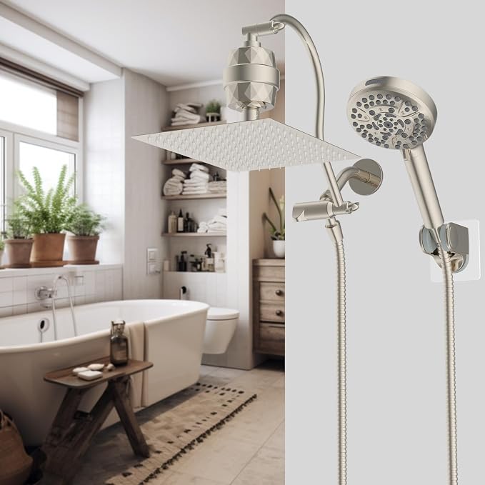 Hibbent All Metal 12'' Filtered Rainfall Shower Head Combo, High Pressure - Image 9
