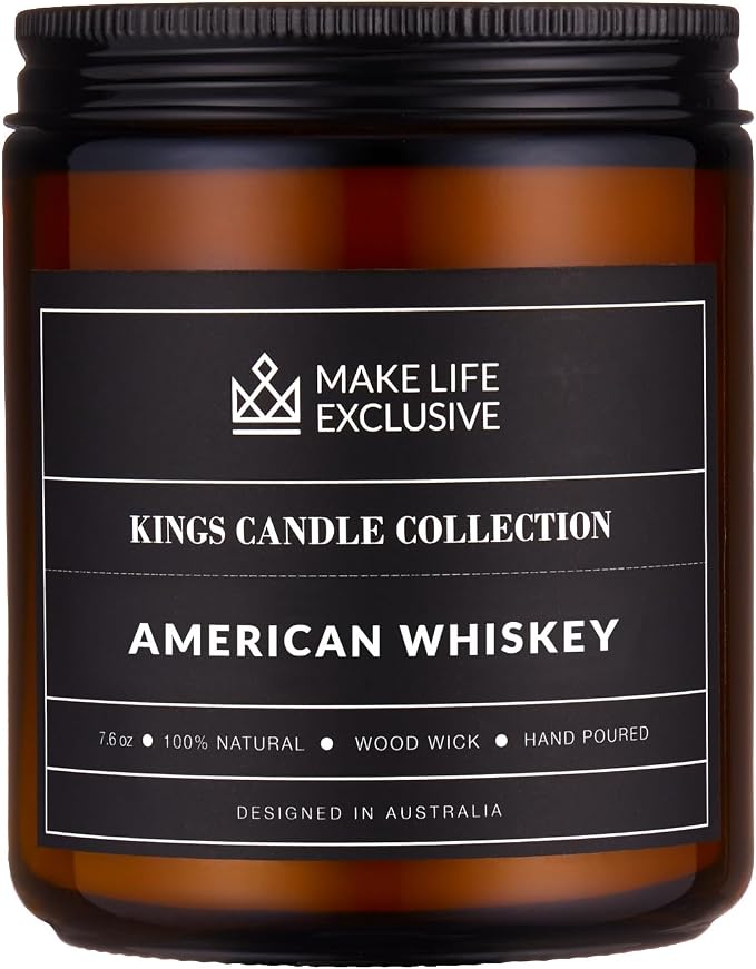 Scented Candles for Men | Whiskey Scented | Wooden Wick, Long Lasting, by MakeLifeExclusive