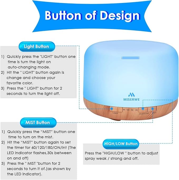 500ml Diffuser with Remote Control Waterless Automatic Shut Off Essential Oil - Image 3