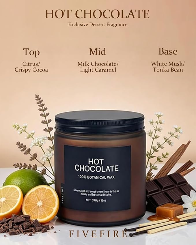 Hot Chocolate Home Scented Candles, 13oz Organic Soy Wax, 76-Hour Clean Burning - Image 2