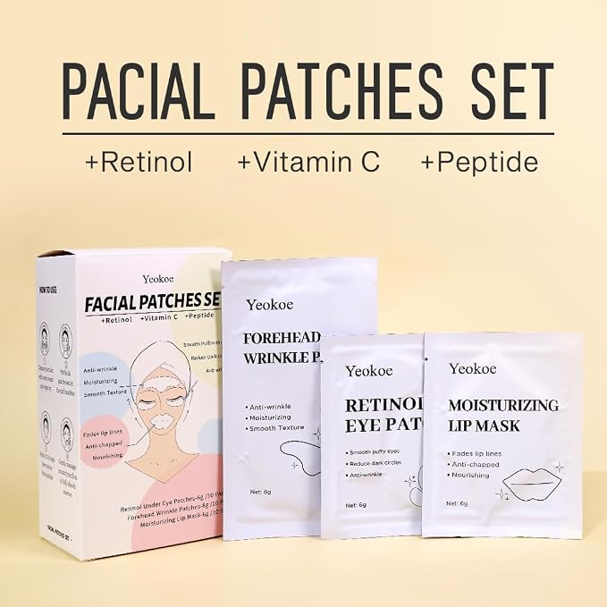 Yeokoe Forehead Wrinkle Patches, Under Eye Patches and Lip Mask 30 PCS. Face - Image 3