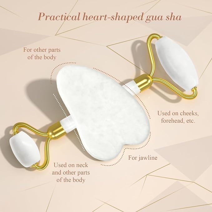 Gua Sha Facial Massage Tool & Jade Roller Set, Facial Massager - Image 2