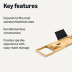 Amazon Basics Expandable Bamboo Bathtub Tray Caddy, 29.5-43 in, Spa Bath - Image 2