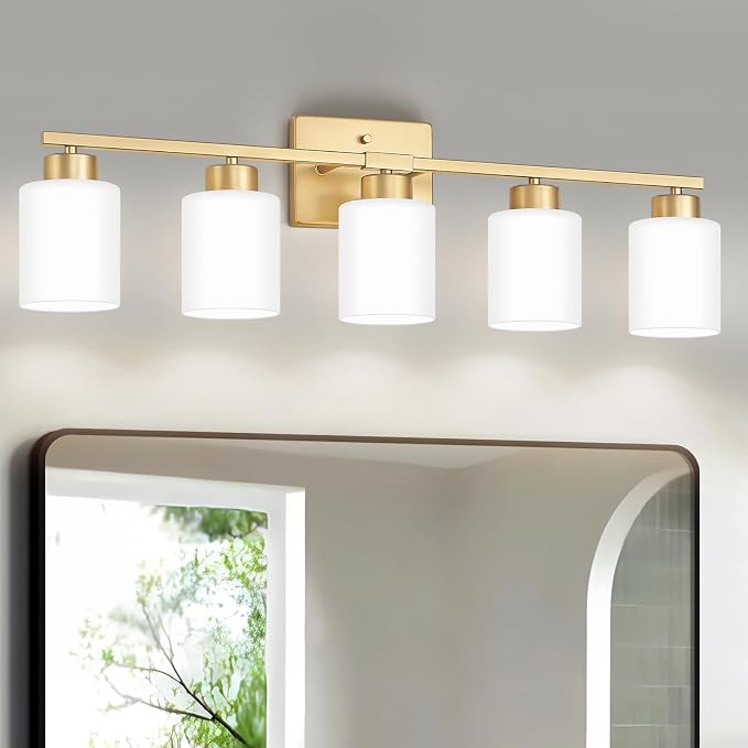 FonmYim Gold Bathroom Light Fixtures, 5-Light Modern Vanity Light Over Mirror by FonmYim