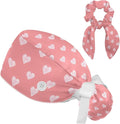 Scrub Caps Women Ponytail Cute Pink and White Leaves Caps Bouffant Working Hat by Unknown