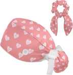 Scrub Caps Women Ponytail Cute Pink and White Leaves Caps Bouffant Working Hat by Unknown