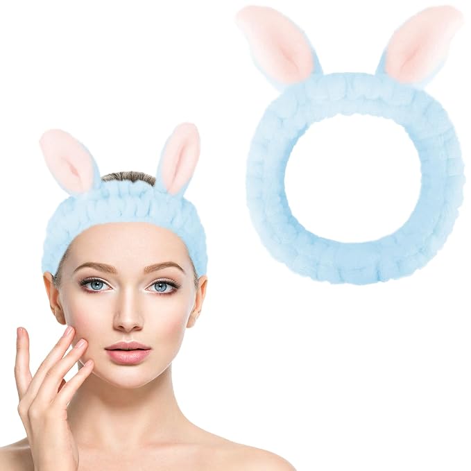 Cute Blue Rabbit Ears Headband Frog Eye Elastic to Wash Face - Image 8