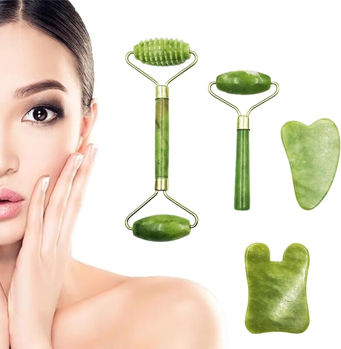 Bibabala 4-PCS Face Roller and Gua Sha Set, Skin Care Roller, Jade Roller Set - Image 3