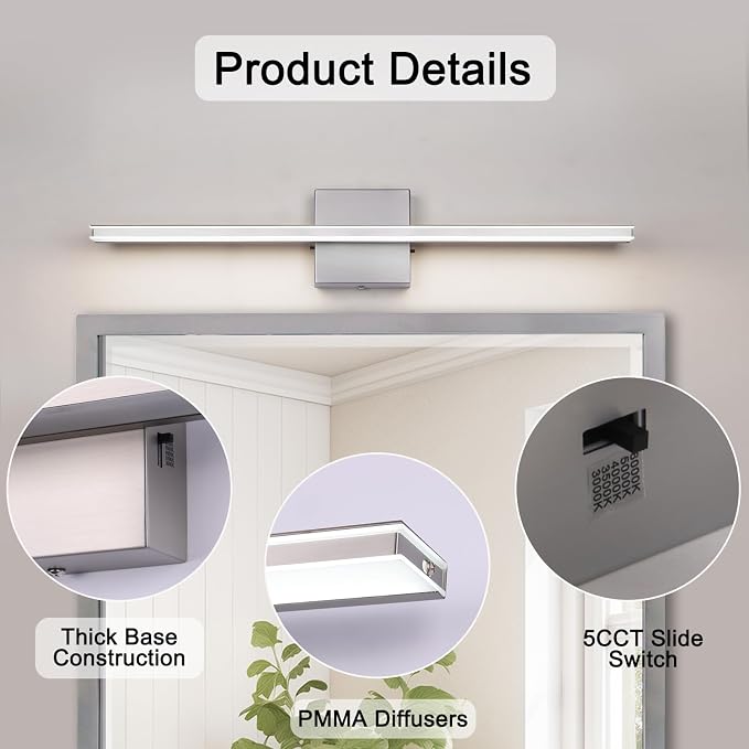 LED Modern Bathroom Light Fixtures 18W Brushed Nickel Vanity Lights Bar 5CCT - Image 6