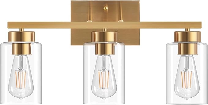 PARTPHONER 3-Light Bathroom Light Fixtures, Brushed Gold Vanity Light by PARTPHONER