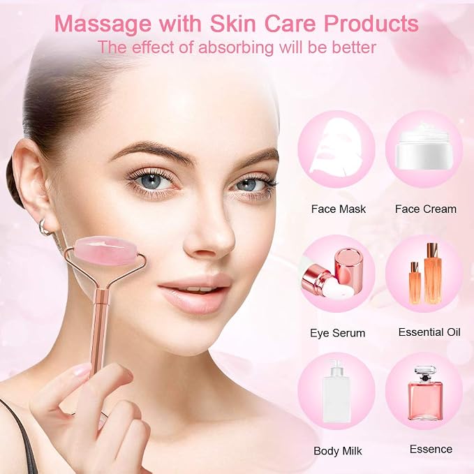 2 Pack Jade Facial Roller & Rose Quartz Face Roller - Image 3