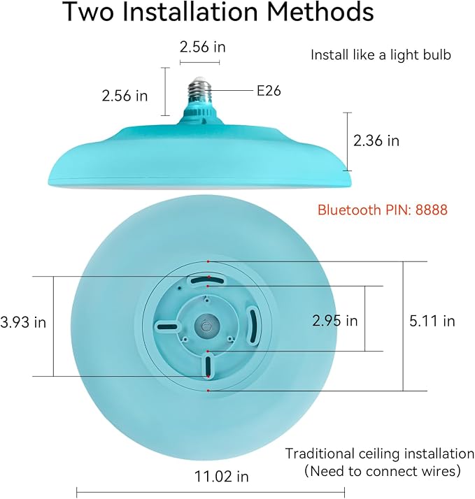 Sky Blue Waterproof LED Ceiling Light Fixture, Music Ceiling Lamp, - Image 6