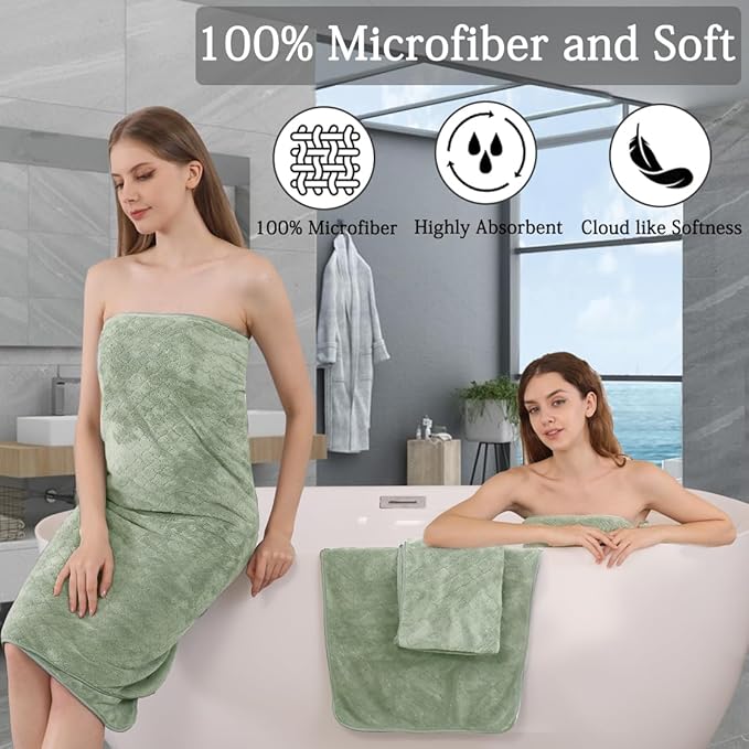 8-Piece Green Bath Towels Set, 2 Oversized Large Bath Towels Sheet, 2 Hand - Image 3