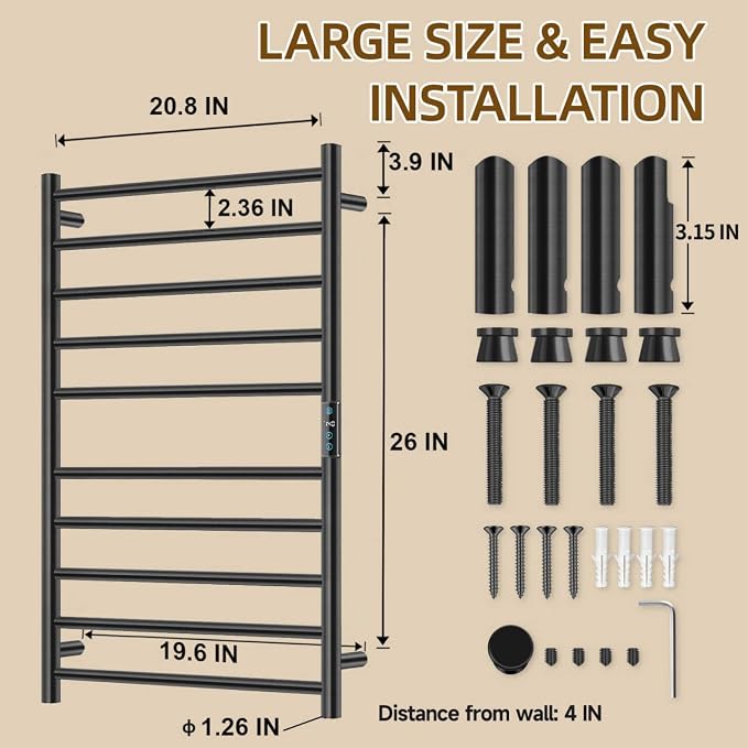Towel Warmer Rack for Bathroom, Heated Towel Rack Wall Mounted, Stainless Steel - Image 3