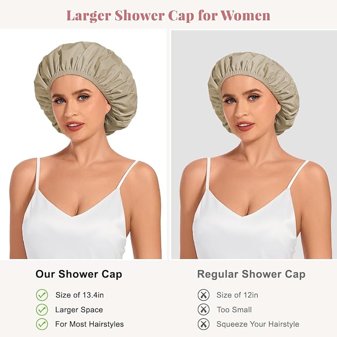 Shower Cap for Women Waterproof Reusable, Large Shower Cap Non-Slip - Image 3