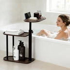 3 Layer Bathtub Tray Table, Bamboo Swivel Bathtub Side Table Height Adjustable by BeGyoku