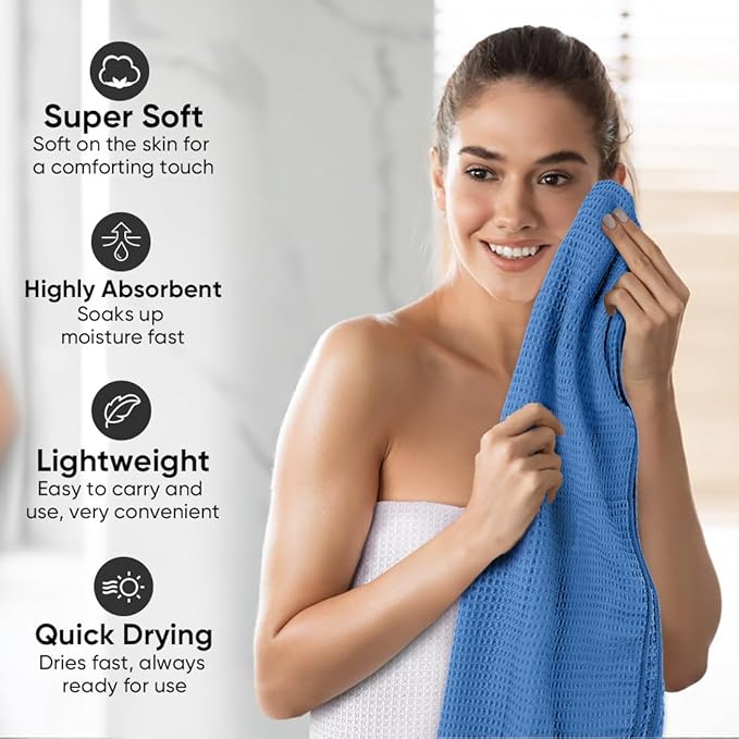 HOMEXCEL Waffle Bath Towels 4 Pack, Premium Microfiber Beach Towels, Ultra Soft - Image 3