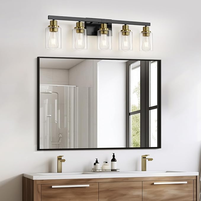 5-Light Black and Gold Bathroom Vanity Light, Bathroom Light Fixtures, Wall - Image 5