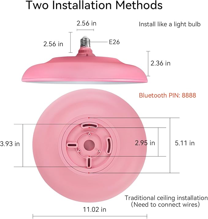 Pink Waterproof LED Ceiling Light Fixture, Music Ceiling Lamp, - Image 7