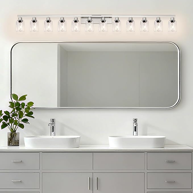 Brushed Nickel Bathroom Vanity Light, 12 Light Brushed Nickel Bathroom Lighting - Image 5