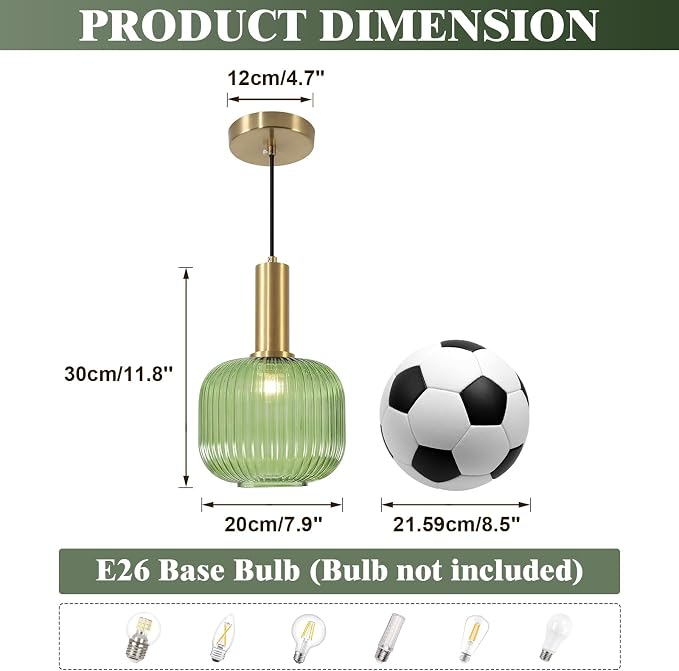 KCO Lighting Vintage Green Glass Pendant Light Kitchen Island Lighting - Image 2