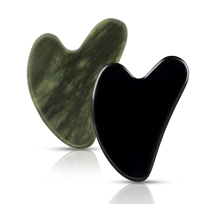 Gua Sha Facial Tools 2 Pack, Natural Jade Guasha Tool by FUIYOOCEN